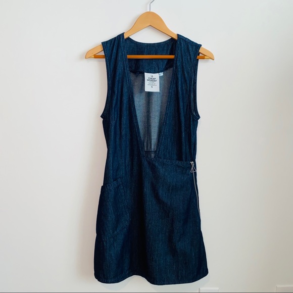 Cheap Monday Dark Denim Blue Jean Deep V Wrap Skirt Dress Size Small - Picture 4 of 8